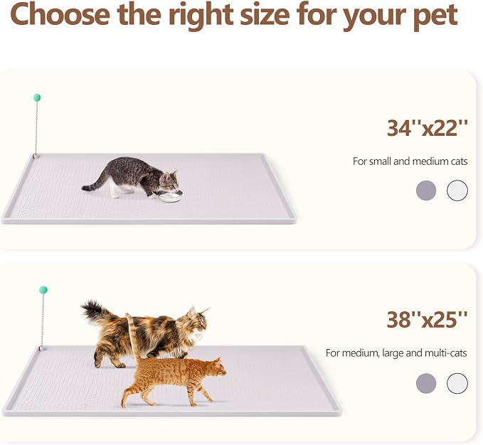 Silicone Cat Litter Box Mat 38'' x 25'' Cat Mat with Toy, White | Extra Large Litter Mat with lip, Non-Slip Waterproof Cat Litter Mat Litter Trapping Mat for Floor, Easy to Clean - Image 7
