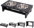 HTB Elevated Dog Bowl Stand with 2 Stainless Steel Bowls-4" H Small Black | Raised Dog Bowl Stand, 4"tall, 21 Oz Bowls, for Small Sized Dogs, Pet-safe, Solid Bamboo by HTB