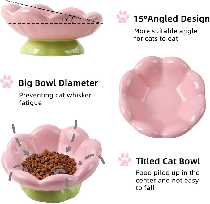 DIF DECO Ceramic Raised Cat Bowl, Pink Elevated Food Bowls for Food and Water Protecting Spine and Whisker Friendly,Tulip Shape Cute Pet Feeder Dish for Indoor Cats and Small Dogs(Height 3.3 inch) - Image 4