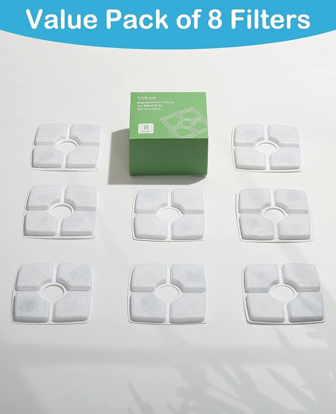 Veken 8 Pack Replacement Filters for 84oz/2.5L Automatic Pet Fountain | Cat Water Fountain Dog Water Dispenser - Image 8