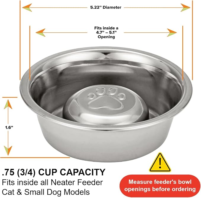Neater Pet Brands Stainless Steel Slow Feed Dog Bowl for Fast Eating Small Breeds, Metal Slow Feeder Dog Bowl Fits in Cat & Small Neater Feeders, for Puppy or Dogs (< 15 lbs), 3/4 Cup Food Capacity - Image 7
