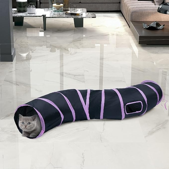 Sheldamy Cat Tunnel, S-2-Way Cat Tunnels for Indoor Cats, Collapsible Cat Play Tunnel, Interactive Toy Maze Cat House with 1 Play Ball for Cats, Puppy, Kitty, Kitten, Rabbit (Pink & Black) - Image 7