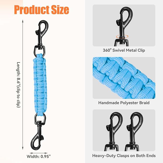 Dog Collar Safety Clip, Collar Companion, Handmade Backup Safety Strap, Double-Ended Clip Leash Connector, Suitable for Dog Harnesses, Prong, Pinch Collars (Sky Blue, 1 Pack) - Image 3