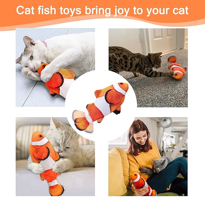 Tocirelo Cat Toy Flopping Fish - Interactive Cat Toy for Indoor Bored Cats | Automatic Moving Floppy Fish Dog Toy, 11" Realistic Electric Kitten Kicker Exercise Stuff with Catnip SilverVine - Image 6