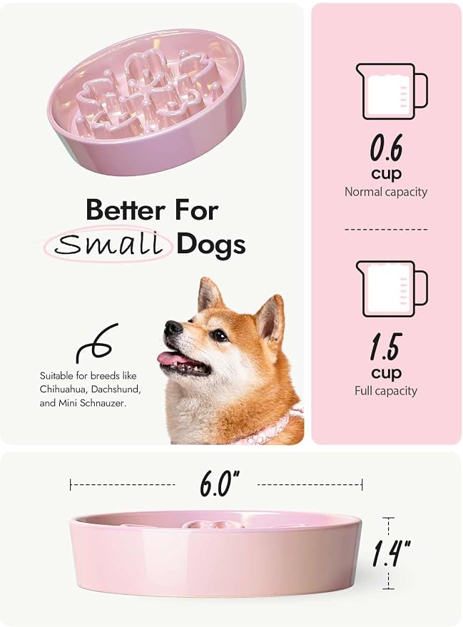 LE TAUCI Ceramic Slow Feeder Dog Bowls Small Breed, 0.6 Cups Dog Food Dish for Fast Eaters, Puzzle Bowl for Small Dogs and Cats,Sakura Pink - Image 4