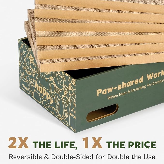 6 Pack Cat Scratch Pad with Nested Boxes, Space-Saving Cat Scratcher Set, Reversible Pads with 2 Lounge Beds for Indoor Cats & Kittens - Image 7