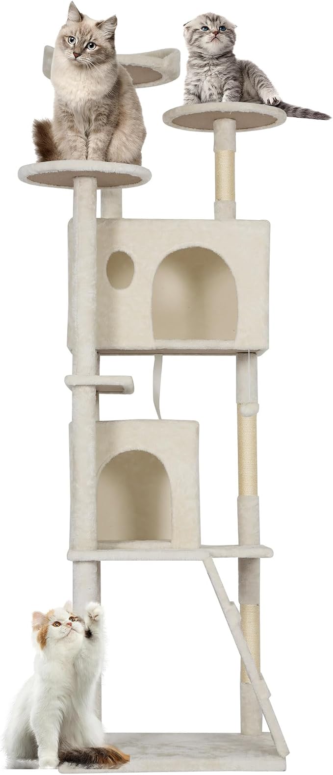 FDW | 81" Cat Tree Tower | Beige | Multi-Level Indoor Activity Center with Sisal Scratching Posts, Condos, Plush Perches, Hanging Cat Toys | Sturdy, Easy to Assemble | for Kittens & Adult Cats by FDW
