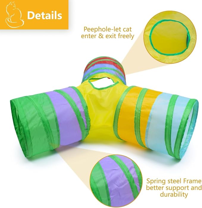 3 Way Cat Tunnel Collapsible Fun Pet Play Tube Toys for Cats, Kittens, Puppies & Rabbits - Portable Tunnel with Hanging Ball for Indoor Play, Hideout & Exercise - Image 5