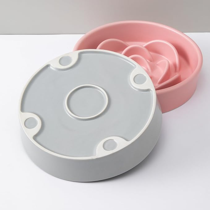 8.25'' Ceramic Slow Feeder Dog Bowls - Petal Shape Modern Dog Food Dish for Medium and Large Breeds, Puzzle Maze Bowl to Slow Down Eating, Anti-Gulping, Dishwasher & Microwave Safe, Grey - Image 8