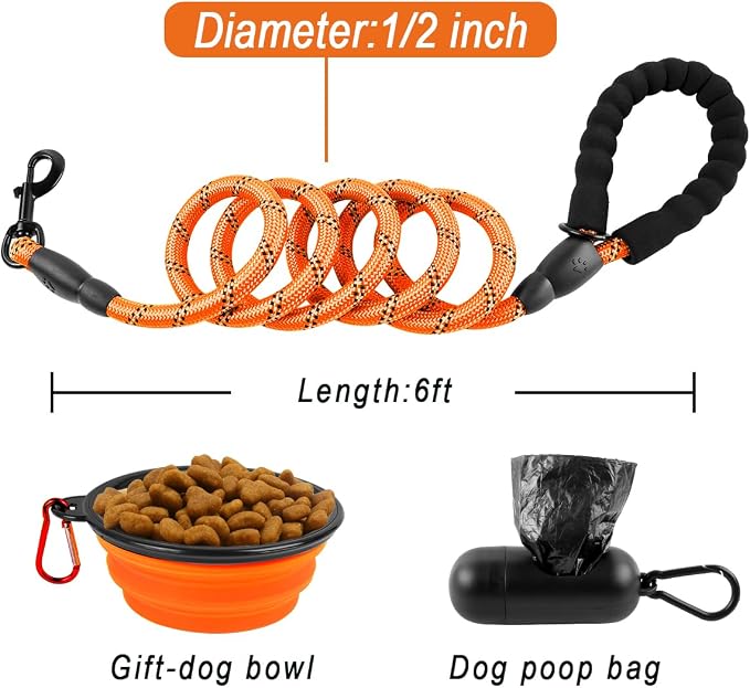 BARKBAY Dog Leashes for Large Dogs Heavy Duty Dog Leash 4/5/6 FT with Comfortable Padded Handle and Highly Reflective Threads for Medium Large Dogs Walking Training Running (6FT-1/2'',Orange) - Image 6