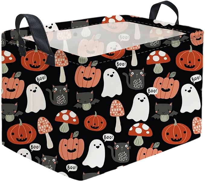 Sanjiaofeng Rectangular Kids Basket Halloween Storage Bins,Cute Storage Basket with Handles.Clothers,Books,Kid's Gifts Bins. (Mushroom Halloween) by Sanjiaofen