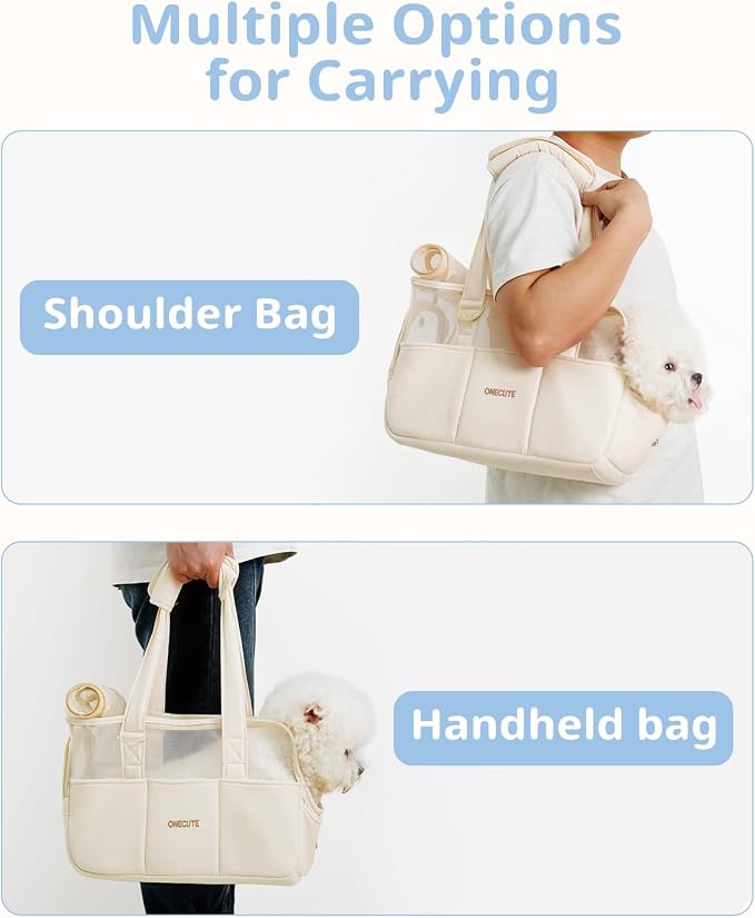 ONECUTE Dog Purse Carrier for Small Dogs Rabbit cat with Large Pockets, Cotton Bag, Dog Carrier Soft Sided, Collapsible Travel Puppy Carrier (Beige Breathable, 17.0" L x 7.5" W x 12.0" H) - Image 6