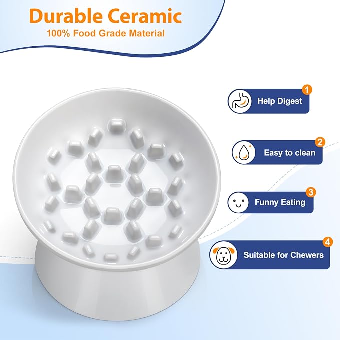 Ceramic Slow Feeder Cat Bowl, 2 Cups Tilted Elevated Honeycomb Food Dish | Premium Ceramic Material, Suitable For Dry And Wet Food, Honeycomb Structure Reduces Vomiting & Bloating For Cats - Image 3