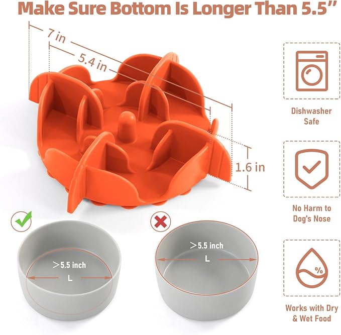 Jaoul Slow Feeder Dog Bowls Insert for Large Breed, 7 Inch Cuttable Slow Feeder Insert with 32 Octopus Suction Cups for Medium Large Size Dog Food Bowl (X-Large, Orange) - Image 5