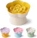 Ceramic Elevated Slow Feeder Cat Bowl, Raised and Gently Tilted Feeding Dish with Maze Design, Whisker-Friendly, Easy to Clean, for Indoor Cats and Small Dogs (Beige/Yellow) by Unknown