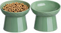 YauYik Raised Cat Bowl, Elevated Cat Food Bowls with Tilted Angle, Stress Free, Anti Vomiting, Ceramic Water Bowl for Cats Small Dogs Feeding Dish, 8 Ounces (Green-2) by YAUYIK
