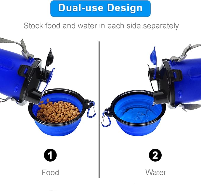 Dog Travel Water Bottle Collapsible Bowls, 2 in 1 Pet Food Container with Collapse Bowls, Outdoor Portable Water Bowls for Walking, Traveling, Camping and Hiking (Blue) - Image 3