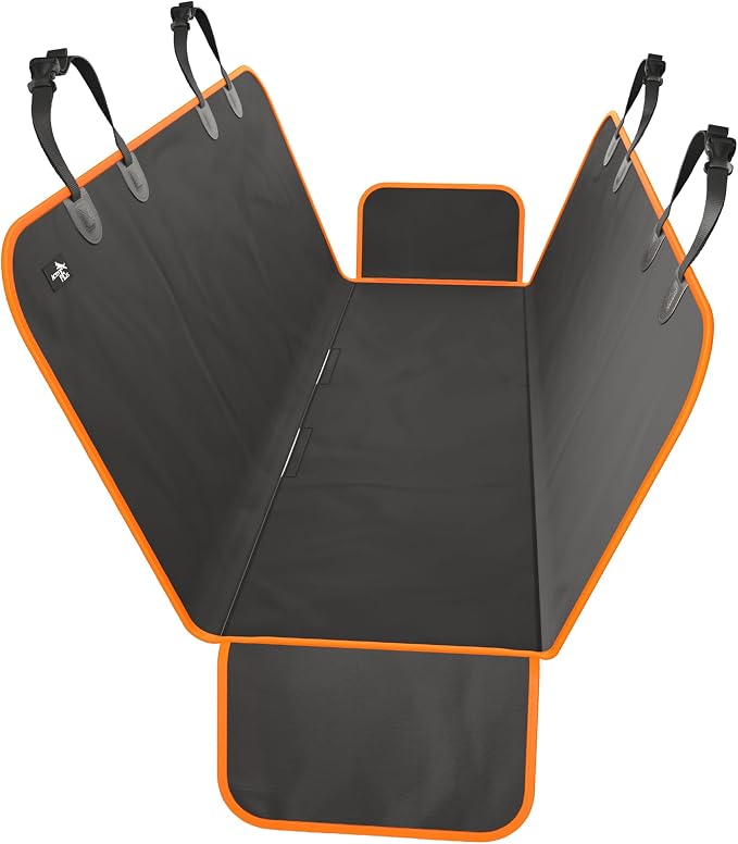 Active Pets Waterproof Hammock Standard Car Seat Cover, Fits Sedans Hatchbacks Crossovers Coupes Compact Vehicles, Secure Convertible Travel Bed Protects Backseat Cargo from Dogs, Black w/Orange Trim by ActivePets