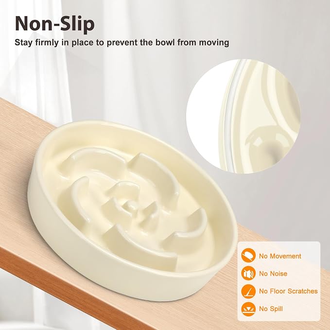 Ceramic Slow Feeder Dog Bowl, 2 Cups Maze Puzzle Dish to Slow Down Eating | Premium Ceramic Material with Anti-Slip Design, Suitable for Small, Medium and Large Breed Dogs Daily Feeding - Image 4