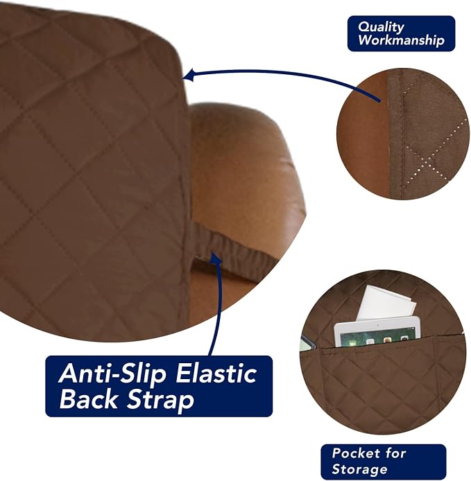 PureFit Reversible Recliner Chair Covers Couch Covers for Dogs, 28 in | Coffee/Ivory, Water Resistant Couch Protector, Washable Pet Couch Cover with Non Slip and Elastic Straps For Kids - Image 3