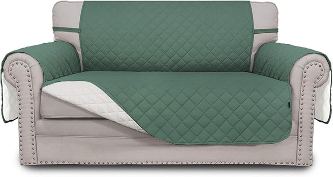 Easy-Going Reversible Loveseat Couch Cover for 2 Cushion Couch Sofa Cover for Dogs Water Resistant Furniture Protector with Foam Sticks Elastic Straps for Pet (Loveseat, Cyan/Ivory) | Machine Washable Slipcover For Dogs, Water Resistant Furniture Mat F... by Easy-Going
