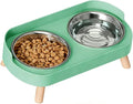 Elevated Cat Bowls, 2 Stainless Steel Raised Cat Food and Water Bowl Set, Splash Proof & Non-Slip, Whisker Fatigue Friendly, Dishwasher Safe for Cats and Small Dogs - Green by Unknown