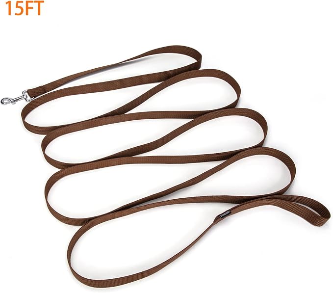 Strong Durable Nylon Dog Training Leash, 1 Inch Wide Traction Rope, 6 ft 10ft 15ft Long, for Small and Medium Dog (Brown, 15 Feet) - Image 3
