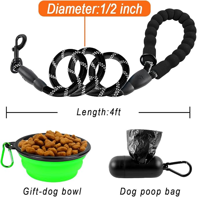 BARKBAY Dog Leashes for Large Dogs Heavy Duty Dog Leash 4/5/6 FT with Comfortable Padded Handle and Highly Reflective Threads for Medium Large Dogs Walking Training Running (4FT-1/2'',Black) - Image 6