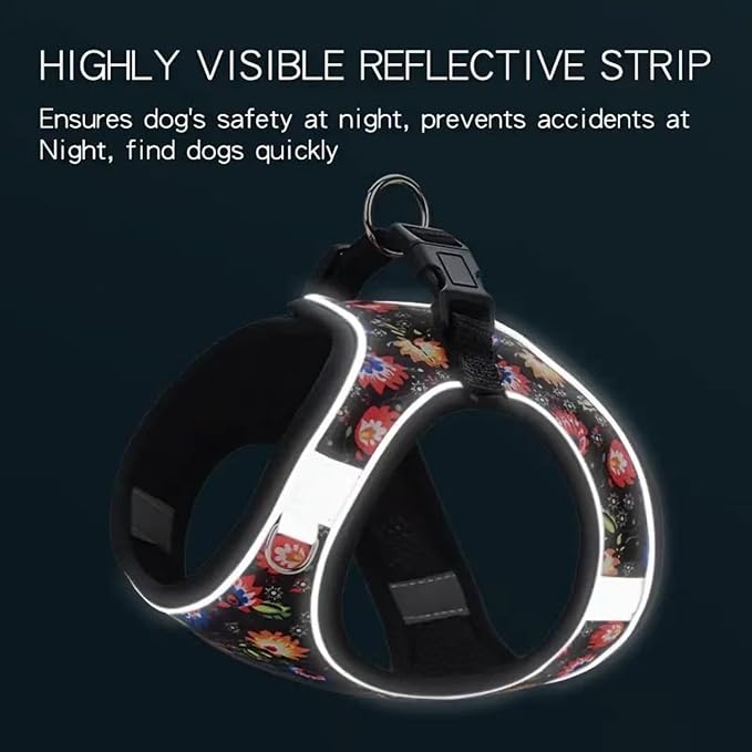 Step in Dog Harness No Pull Flower Adjustable Soft Mesh Harness | Reflective Pet Vest Harness and Leash Set for Small Medium Dogs - Image 3