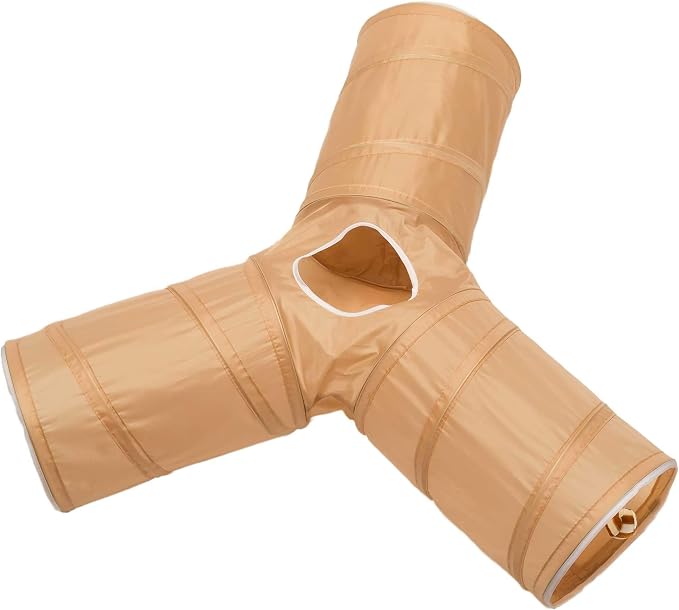 Cat Tunnel - Collapsible 3 Way Play Toy - Tube Fun for Rabbits, Kittens, and Dogs - All Brown - Image 3