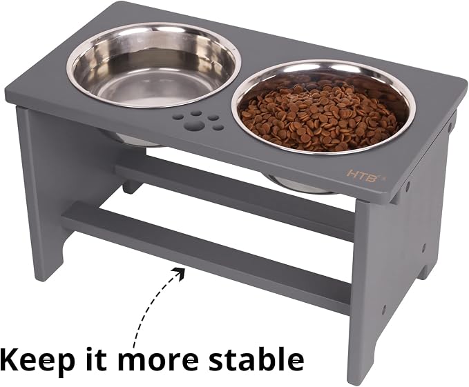 HTB Elevated Dog Bowl Stand with 2 Stainless Steel Bowls-10 H Large Grey | Raised Dog Bowl Stand, 10"tall, 48 Oz Bowls, for Large Sized Dogs, Pet-safe, Solid Bamboo - Image 4