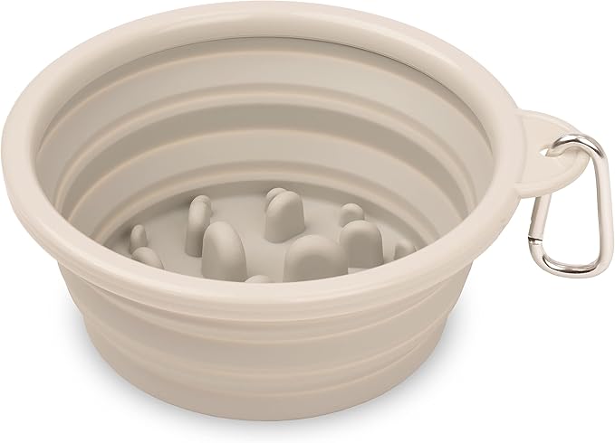 Bonza by Leash Boss Collapsible Dog Slow Feeder Bowl, Portable Silicone Travel Bowl for Food & Water, Slow Eating for Large, Medium, & Small Sized Breeds, Anti-Choking, BPA-Free, Dishwasher Safe by Bonza