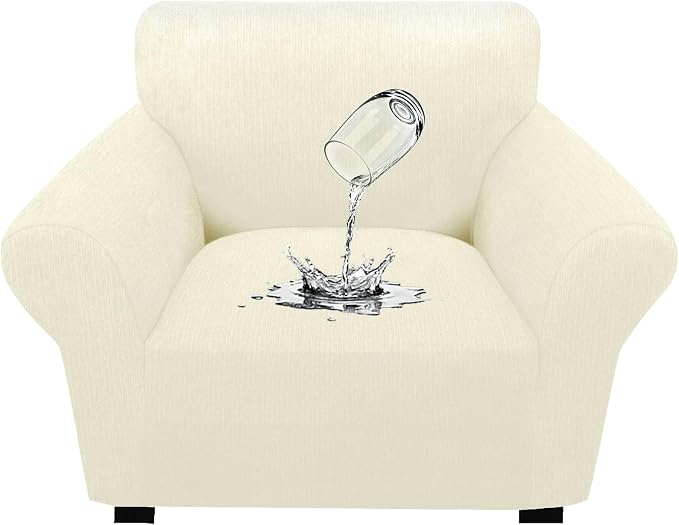 Waterproof Stretch Spandex Chair Sofa Slipcover - Non-Slip Soft Couch Cover with Elastic Bottom, Washable Leakproof Furniture Protector for Kids, Pets, Dogs & Cats (Chair, Light Yellow) by Unknown
