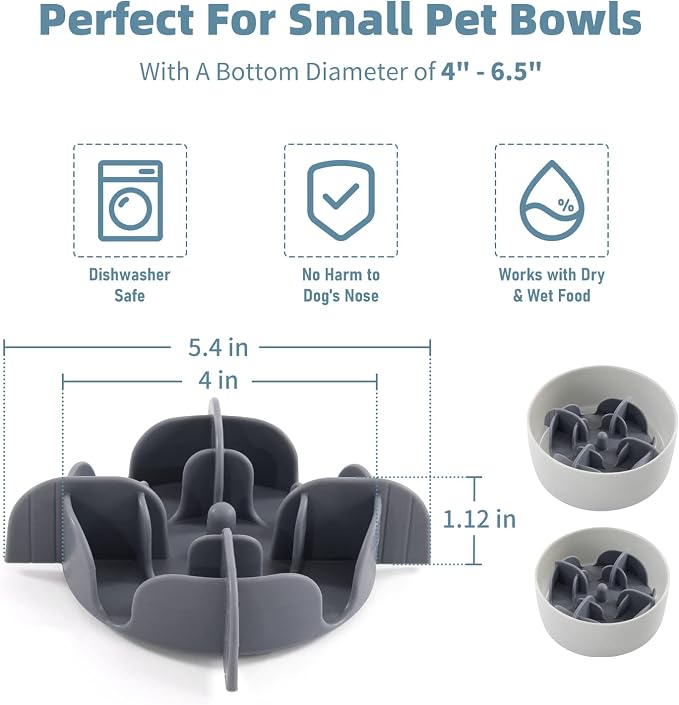 Jaoul Slow Feeder Insert for Small Dogs, Silicone Pet Feeder Accessory with Dividers & Suction Cups, Dishwasher Safe, 5x5 inches, Grey - Image 4
