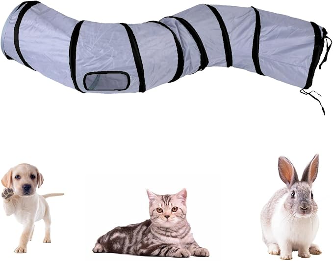 iCAGY Cat Tunnel Toys for Indoor Cats Kittens Rabbits, Pet Toy Play Tunnels | Interactive Crinkle Pop Up Tunnel Toys, Relieve Cat Boredom, Dark Grey 47" Shape S - Image 3