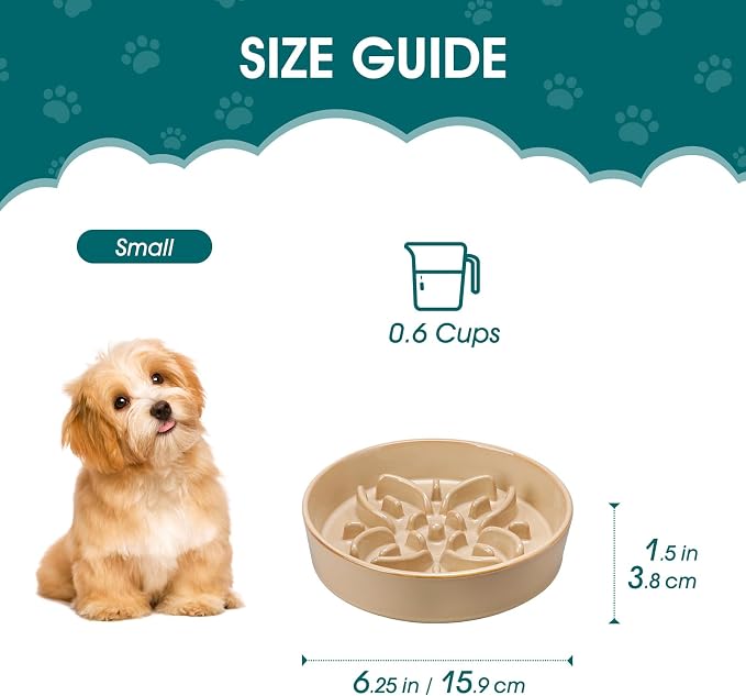 vancasso Ceramic Slow Feeder Dog Bowls, Puzzle Dog Food Bowls with Floral Maze, Anti -Slip Pet Food Dish for Small Breed, 0.6 Cups, Brown - Image 2