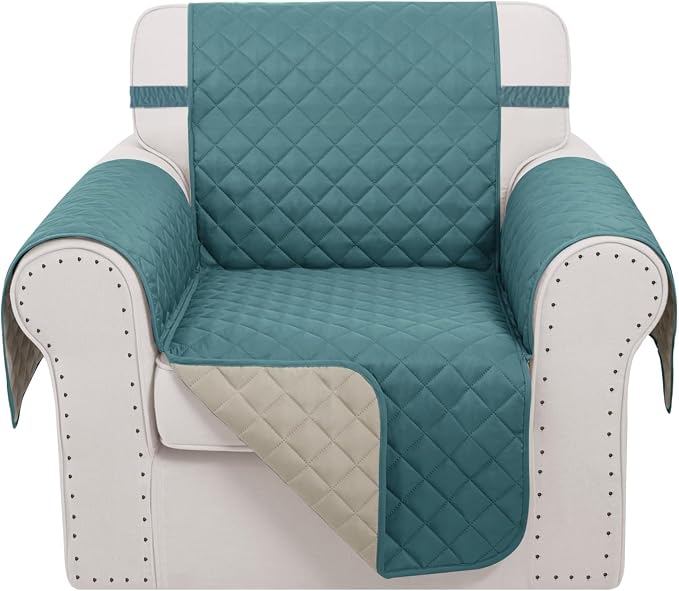 Reversible Recliner Chair Covers, 23" Chair, Blue/Beige | Chair Covers for Living Room with Elastic Straps, Water Repellent, Chair Protectors Covers for Dogs by LuxshareHome