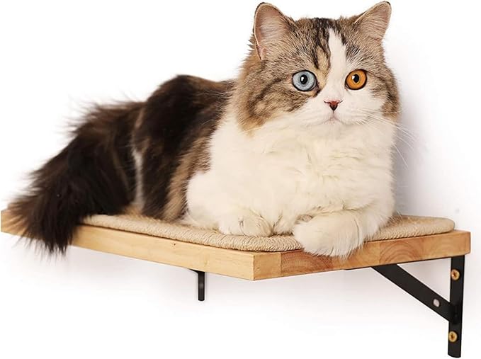 2 Pieces Cat Hammock Wall Mounted Floating Wall Shelf with Cat Scratching Mat Thick Solid Wood Cat Tree for Cat (2 Pieces Hammock) - Image 2
