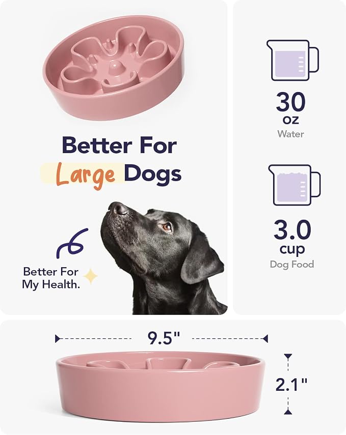 LE TAUCI Slow Feeder Dog Bowls Ceramic,3 Cups Slow Feeding Dog Bowl Medium Large Breed, Pet Bowl for Fast Eaters, Puzzle Pet Dishes, Pink Bloom - Image 4