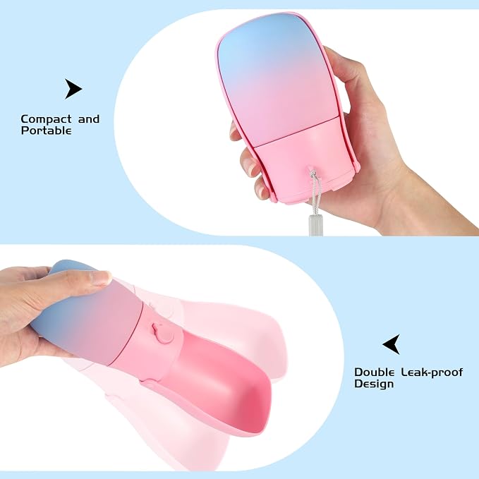 Portable Dog Water Bottle 10oz Pink | Foldable pet water dispenser, food grade plastic, ease to use for outdoor walking, hiking, travel - Image 5
