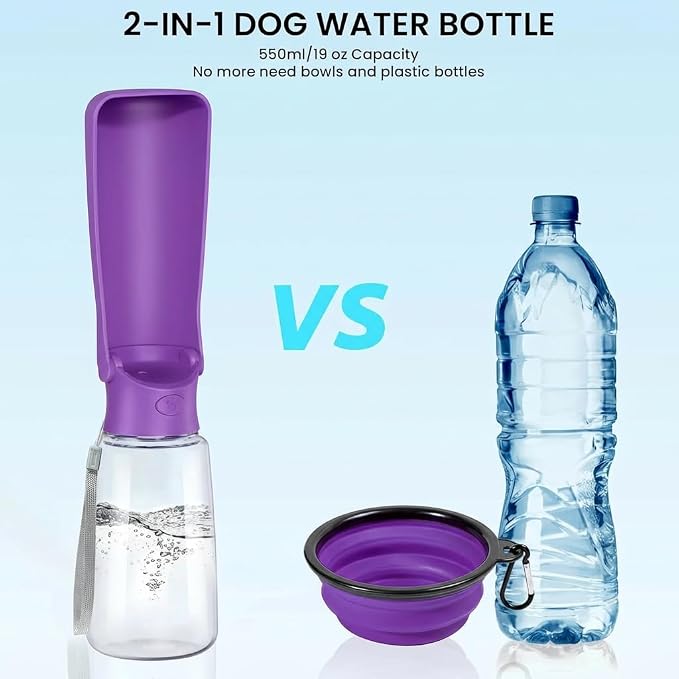 Portable Dog Water Bottle for Walking – 19oz / 12oz Foldable Pet Water Dispenser for Puppies, Medium & Large Dogs – Leak Proof Travel Water Bowl for Small Animals Dog Accessories (12OZ Purple) - Image 5