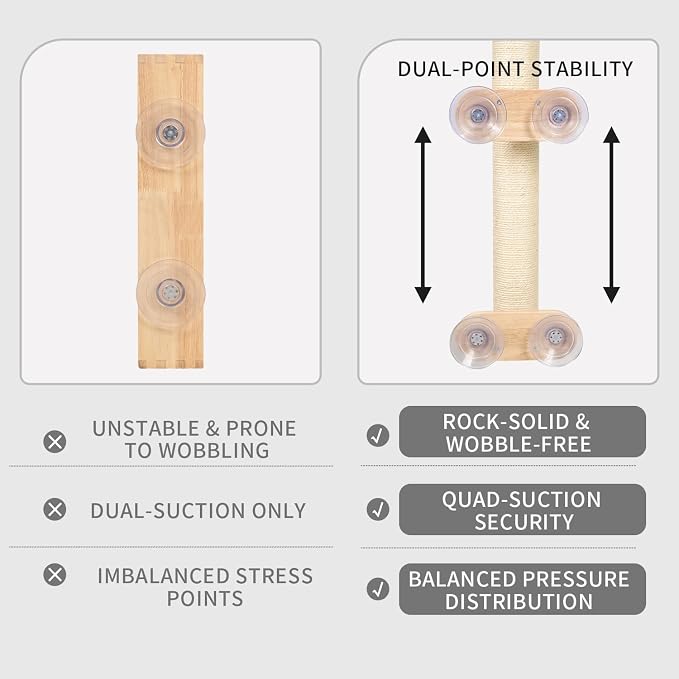 Lulu's World Sisal Cat Wall Scratcher Post with 4 Suction Cups 32" Tall | No-Drill,sturdy climbing tree,wall shelves,kitten wall furniture,natural style,feather toy,save space,for indoor - Image 5