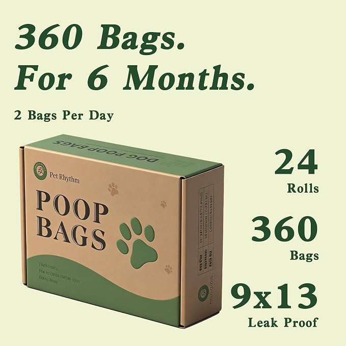 Dog Poop Bags rolls with Dispenser,360 pack Plant-Based Material | Dog Waste Bags Extra Thick Leak-Proof , Lavender-Scented Dog Poop Bags, 13x9 Inch for Bags for Dogs Walking and Cat Litter - Image 8