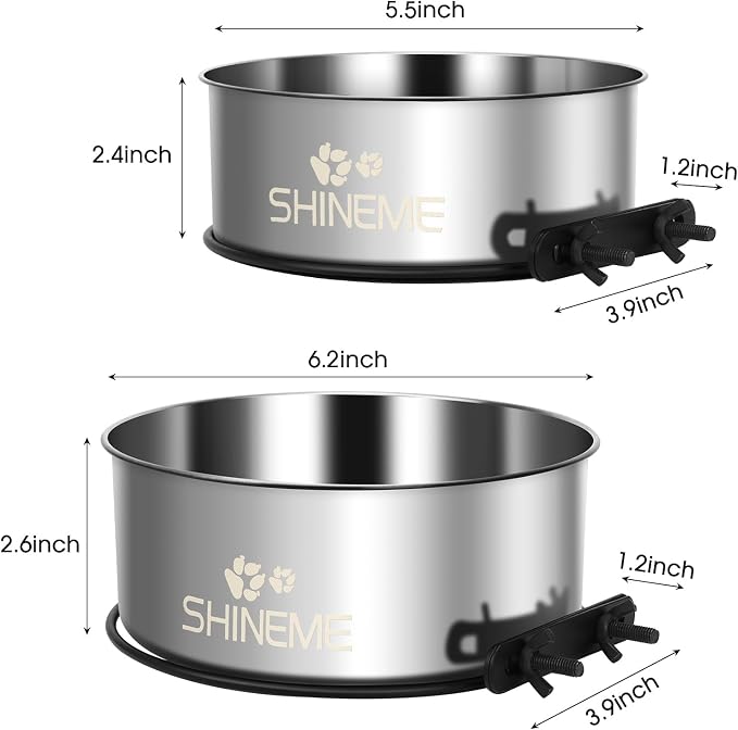 Kennel Bowls Mountable in Crate Kennel Cage (6.2x2.6” & 5.5x2.4”) | 34oz & 25oz Stainless Steel Dogs Bowls, Dog Food and Water Bowl for Dog Crate, 2 Pack, Silver - Image 5