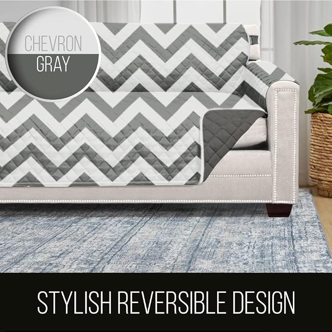 Sofa Shield® Couch Jumbo Sofa Slip Cover for Dogs with Strap, Chevron Gray | Reversible Furniture Protector, Stain and Tear Resistant Cushion Cover, Machine Washable Slipcover for Pets, Cats 70 inch - Image 5