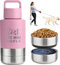 KEWIXY Insulated Dog Travel Water Bottle With Detachable Bowls, Ideal Dog Mom Gifts for Women, Portable Water Bottle Dispenser, For Walking, Hiking, Camping, Outdoor (Pink:Best Dog Mom, 32 Oz) by KEWIXYofficial
