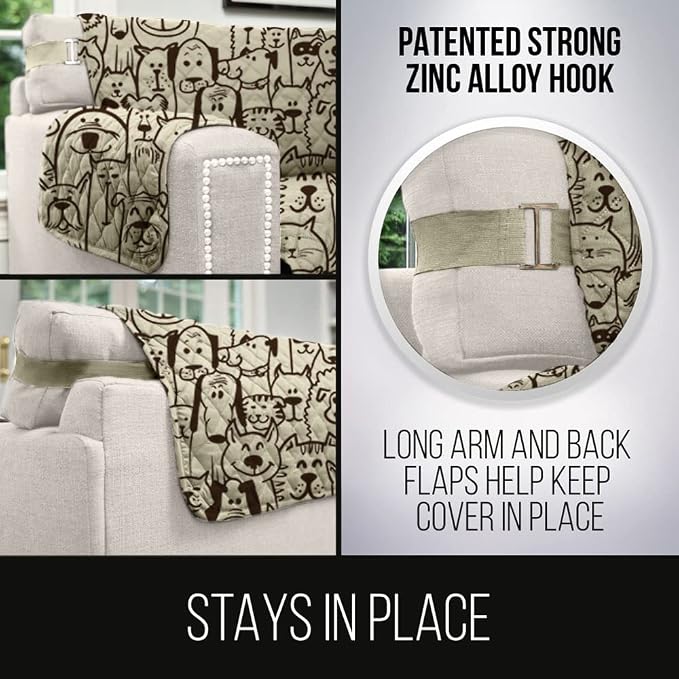 Sofa Shield® Couch Oversize Sofa Slip Cover with Strap, Chocolate Dog Print | Reversible Furniture Protector, Stain and Tear Resistant Cushion Cover, Machine Washable Slipcover for Pets, Cats 70 inch - Image 4