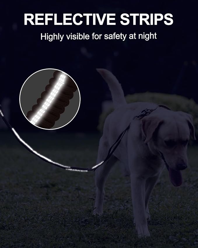 Joytale Tactical Bungee Dog Leash, Shock Absorbing No Pull, Brown | for Large Dogs That Pull, 2 Padded Handles for Control, Car Seatbelt Clip, Reflective for Night Safety, Metal Frog Clip - Image 6