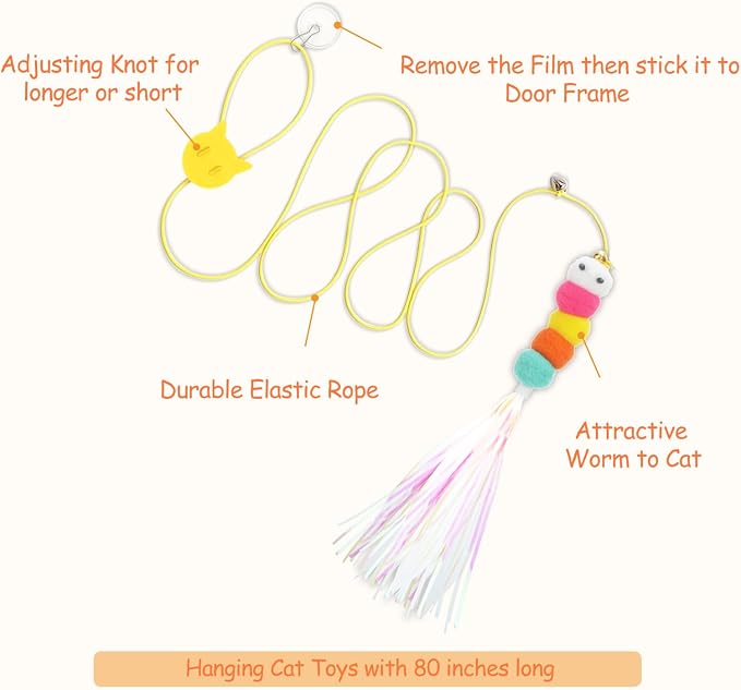 Atosun Interactive Cat Toys, 15PCS Cat Wand and Feather Toys for Indoor Cats, Reusable Suction Cup Toys for Kittens Play Exercise - Image 5