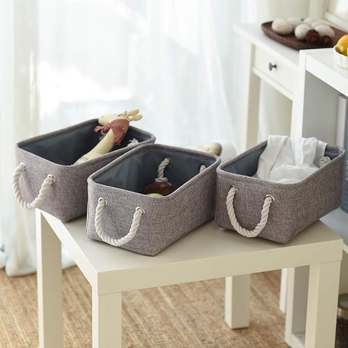 TheWarmHome Storage Bins - Medium 3 Pack Storage Baskets for Organizing Shelves | Fabric Storage Cubes Organizer for Linen Closet Nursery Home Decor Grey - Image 9